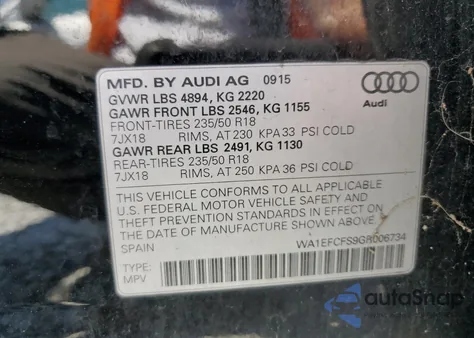 2016 Audi Q3 Premium Plus from USA, damaged, VIN WA1EFCFS9GR006734